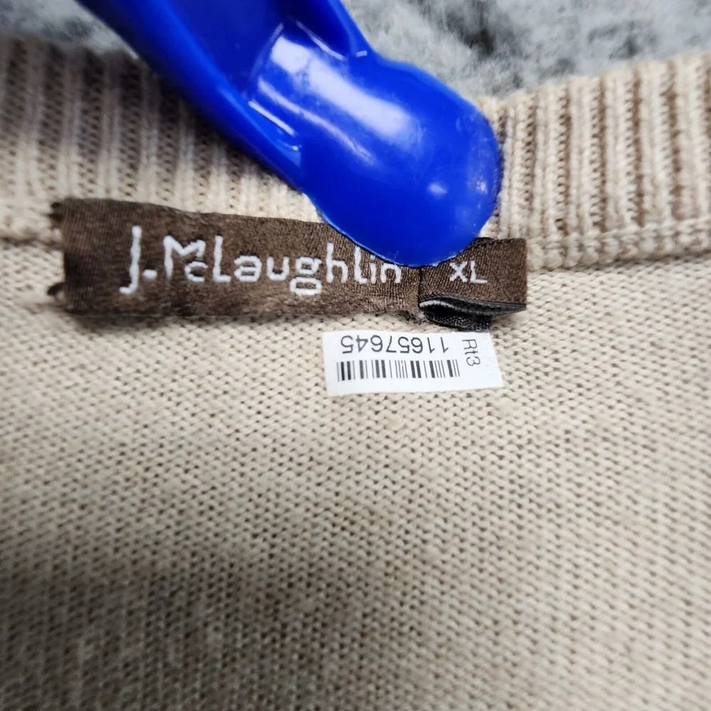J. Mclaughlin Sweater Men's XL (Fits Slim)‎ Beige Cashmere Blend V-Neck Pullover